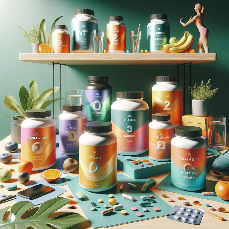 Фотография множества баночек и банок с БАДами, таблеток и капсул, расположенных на столе как иллюстрация рынка пищевых добавок и риска бесконтрольного приёма.