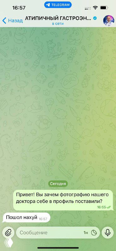 Портретный скриншот чата Telegram с заголовком канала и видимым сообщением — иллюстрация предупреждения об имитации профилей и мошенниках.