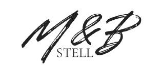 Чёрно‑белый логотип «M&B STELL» рукописным шрифтом, каллиграфический знак для бренда одежды или студии, минимализм и стиль.