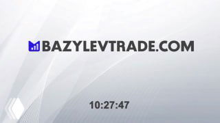 Логотип BAZYLEVTRADE.COM на нейтральном светлом фоне с цифровым временем внизу; титульный слайд торгового плана и брендинга.