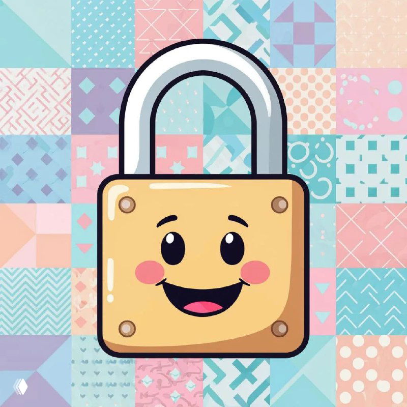 Иллюстрация: улыбающийся замок на пастельном фоне с геометрическими узорами, символ защиты капитала и фиксации прибыли.