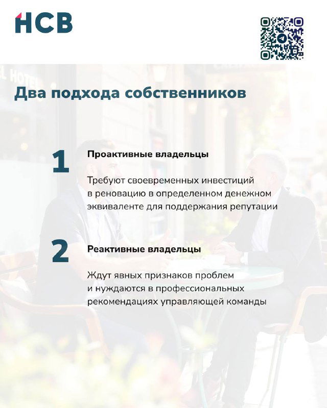 Слайд HCB: два подхода собственников — проактивные и реактивные владельцы, сравнение стратегий управления реновацией и репутацией.