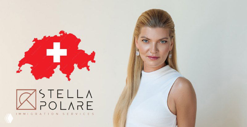 Автопортрет автора на фоне графики Швейцарии с белым крестом и логотипом Stella Polare — деловая визуализация поста о ВНЖ и бизнесе.