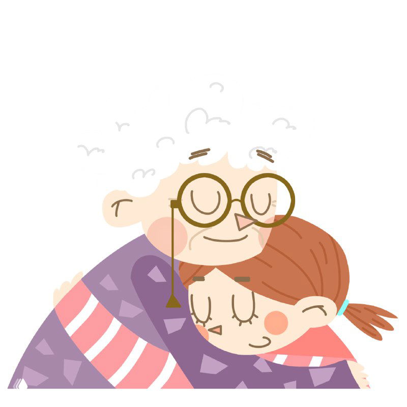 Иллюстрация: пожилая бабушка нежно обнимает внучку, тёплый стилизованный образ — символ семейного воссоединения и поддержки в контексте ВНЖ.
