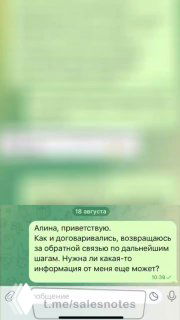 Превью видео: скриншот интерфейса Telegram с чатом и непрочитанным сообщением, показывающий пример пинга и деликатного напоминания для лидогенерации.