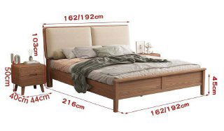 Схема кровати с указанными размерами (162/192 см, 216 см и высота 103 см), показаны пропорции и место прикроватной тумбы.