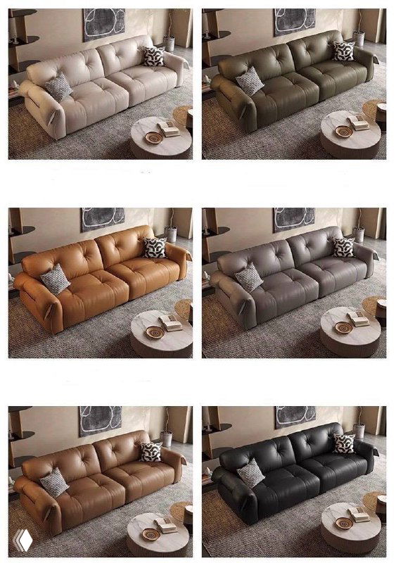 Коллаж вариантов дивана: несколько цветовых и тканевых модификаций в небольших превью, демонстрация доступных цветов и отделок модели.