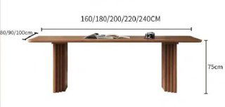 Схематичная иллюстрация с габаритами стола: длина 160/180/200/220/240 см и высота 75 см, графическое отображение размеров изделия.