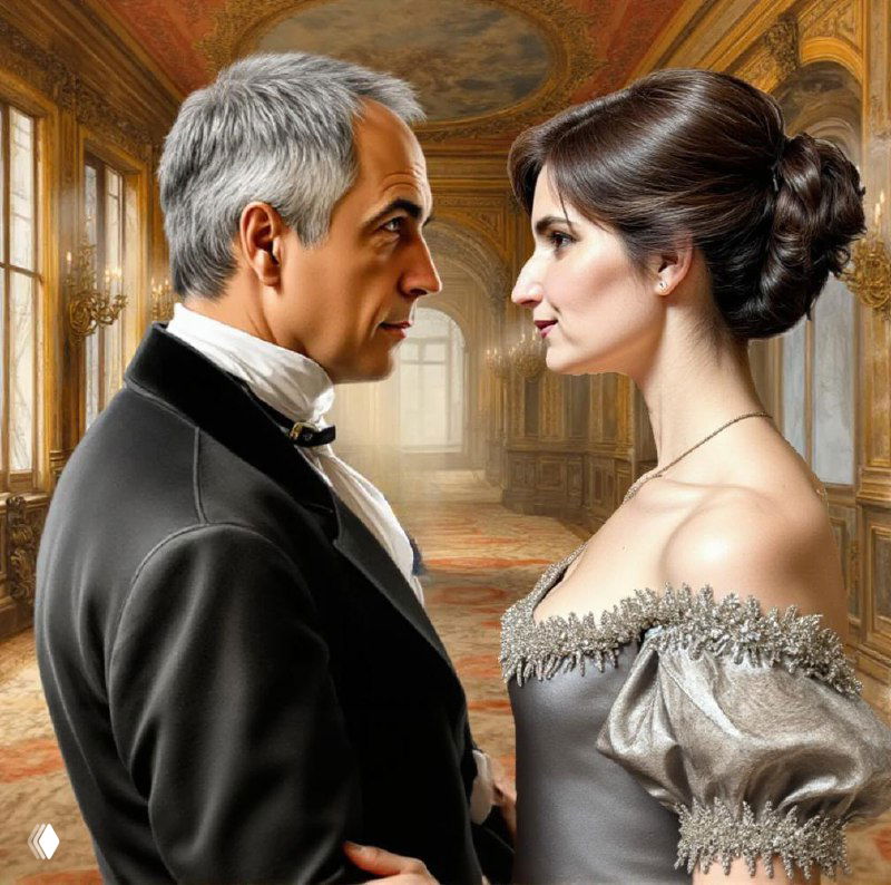 Портрет пары в интерьере: мужчина и женщина смотрят друг на друга, передаётся тёплая близость и партнёрство.