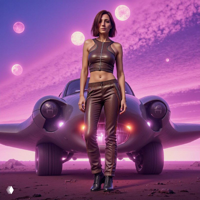 Стилизованная иллюстрация: персонаж на фоне футуристического летательного аппарата и розово-фиолетового неба, созданная в стиле цифрового арта для поста об ИИ.