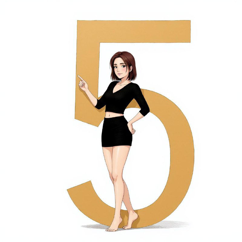 Иллюстрация: женщина рядом с большой цифрой «5», символизирующая список из пяти популярных бытовых мемов в паре.