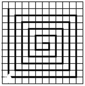 Чёрная ломаная «змейка» на клетчатой бумаге: спираль по линиям сетки; на рисунке отмечено последнее звено длиной 10 клеток.