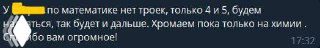 Скриншот отзыва ученика о результатах по математике: сообщение о переходе на 4–5, благодарность и подтверждение успеха, текст частично размытый.