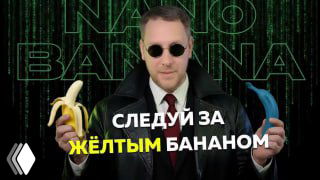 Миниатюра урока: автор в тёмных очках держит жёлтый и синий банан на тёмном фоне с надписью NANO BANANA — промо для видео-обзора инструмента.