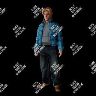 Персонаж в зимнем пуховике и джинсах на тёмном фоне с водяным знаком «Black Russia News | 500BC», превью нового праздничного скина.