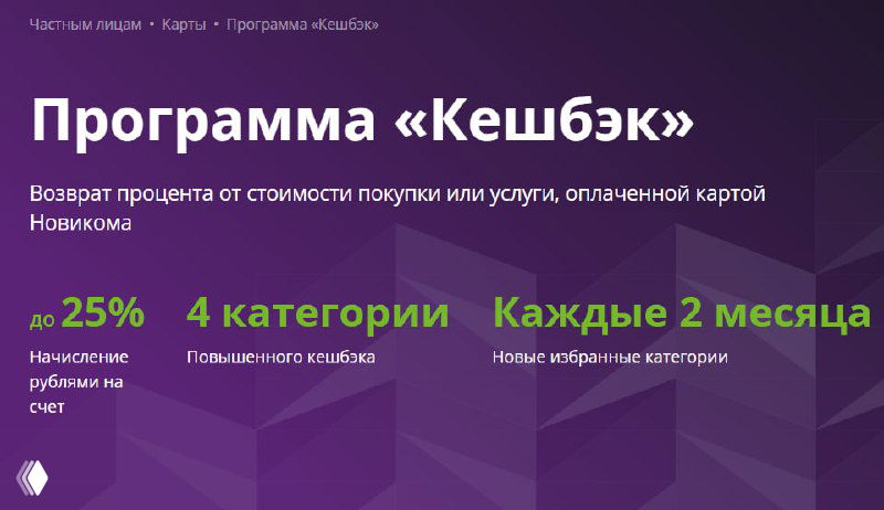 Категории кэшбэка Новикомбанка — янв‑фев'25