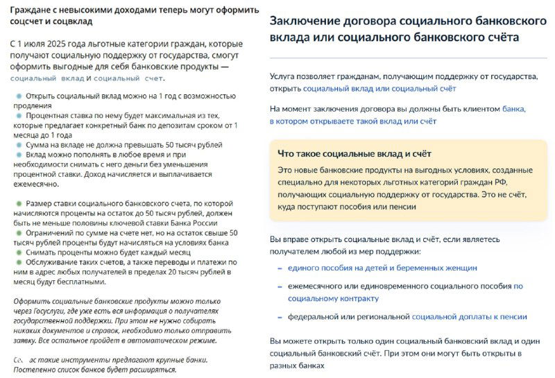 Социальные вклады на Госуслугах с 01.07.25