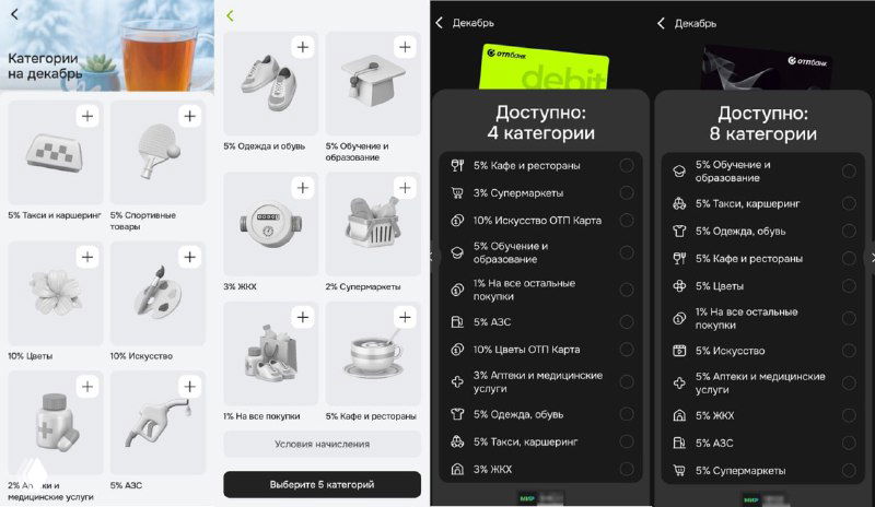 ОТП: изменения категорий кэшбэка и ставки