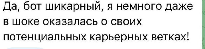 Короткий скриншот отзыва: отмечено удивление пользователя собственными карьерными ветками после работы с ботом «Пересборка».