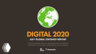 Обложка отчёта Digital 2020: стилизованный глобус и заголовок DIGTAL 2020 — превью слайда отчёта о глобальной статистике интернета и соцсетей за июль.