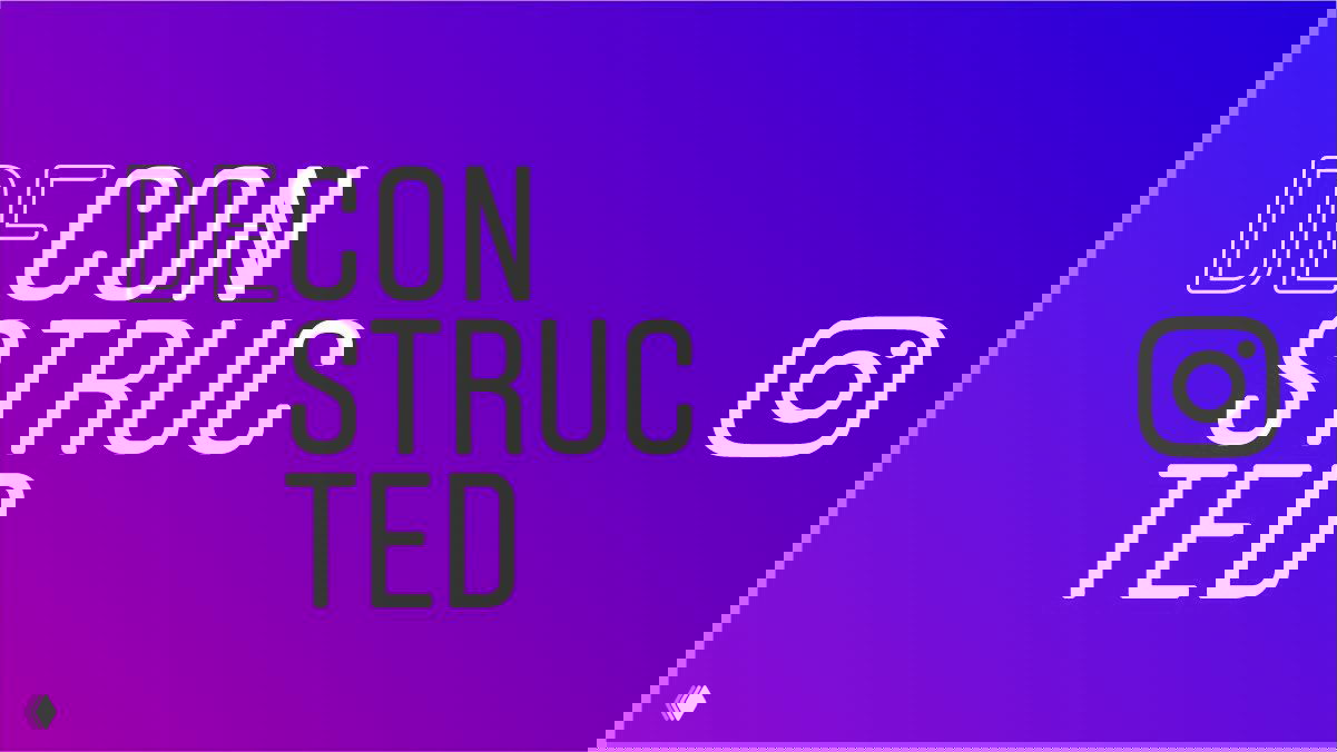 Обложка серии Deconstructed от Instagram: фиолетово-розово-синий градиентный баннер с крупной надписью DECONSTRUCTED и логотипом Instagram в углу