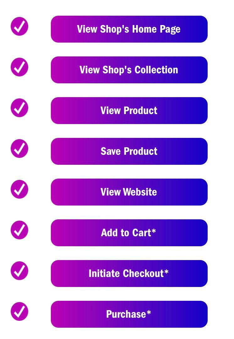 Изображение с перечнем элементов и чекмарками на градиентных кнопках: пункты, связанные с возможностями магазина и действиями покупки/чекаута.