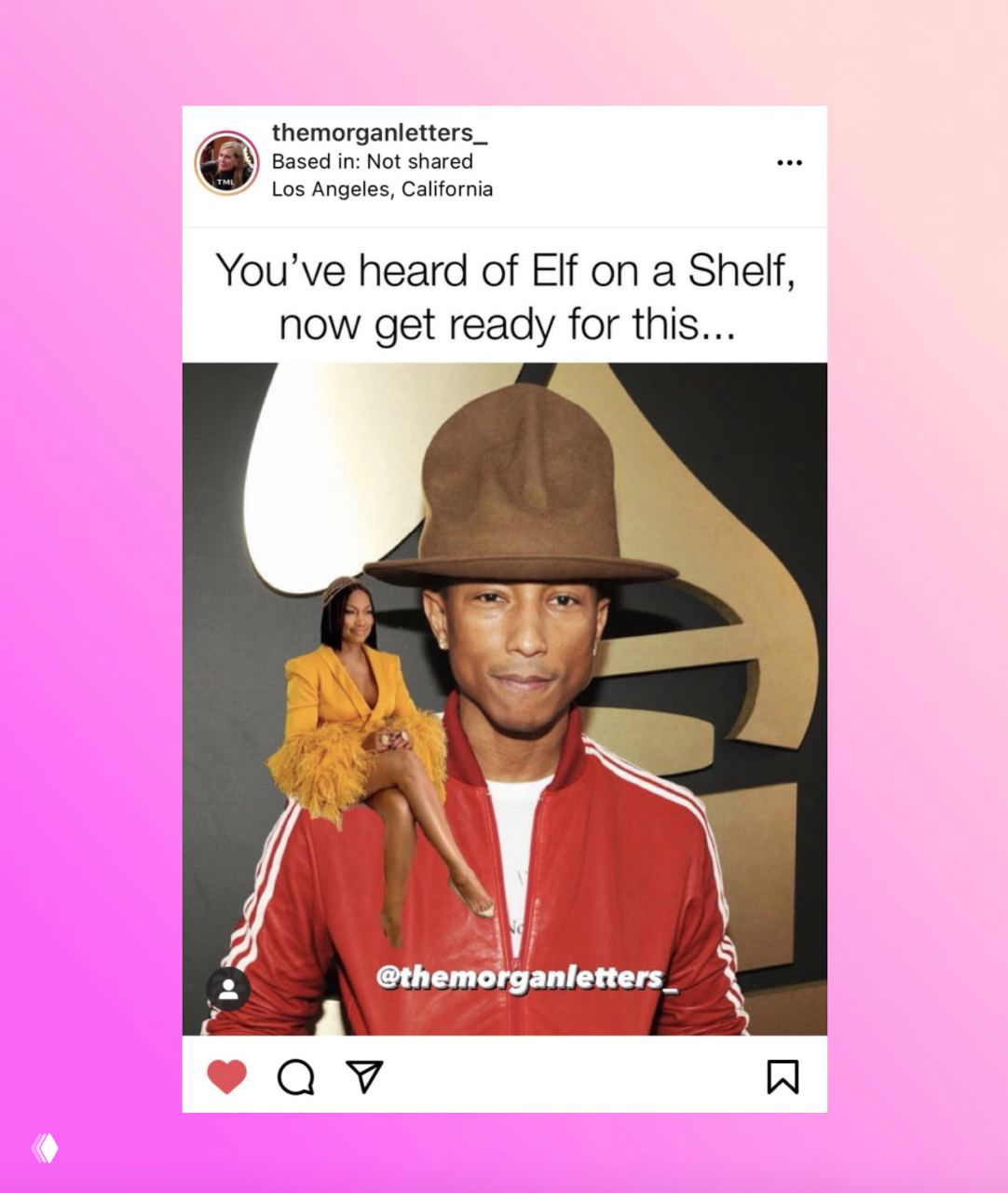 Мем-скриншот с текстом про формат 'Elf on a Shelf' и фото внизу: наложение двух изображений в одном Instagram-посте, типичный юмористический монтаж.