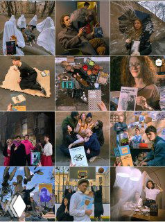 Коллаж из фотографий в книжном магазине: посетители, авторы и книги, кадры мероприятий и витрина рубрики «Что в INСТАГРАМЕ».