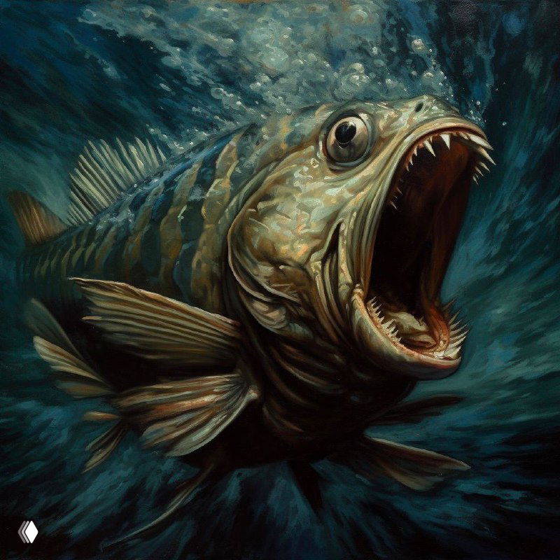 Иллюстрация: крупная агрессивно раскрывающая пасть рыба на тёмном фоне, символ мемной «орущей рыбы», которая используется в комментариях к вакансиям.