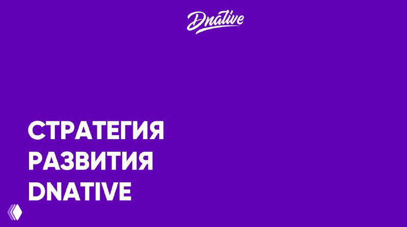Фиолетовая обложка с логотипом DNative и белой надписью «Стратегия развития DNative» — иллюстрация к посту о создании стратегии.