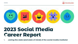 Обложка отчёта 2023 Social Media Career Report с иконками эмоций, крупный заголовок и графический макет презентации SMM