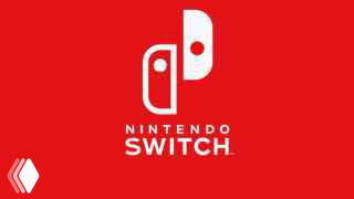 Рекламный визуал Nintendo Switch на ярко-красном фоне с логотипом консоли — минималистичный фирменный кадр из ролика, акцент на бренде.