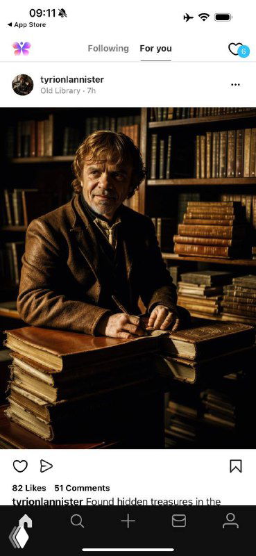 Экран ленты с крупным портретом персонажа — пример автосгенерированного изображения нейросетью в оформлении приложения Butterflies.