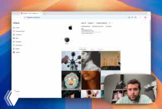 Превью видео: скриншот разбора Instagram-профиля Apple в браузере; в углу — автор, комментирующий шапку и вовлечённость.