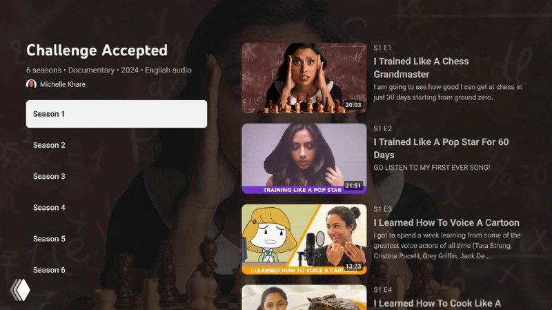 Скриншот интерфейса YouTube: плитка видео с превью-эскизами и списком роликов, видна навигация и оформление сезонов у авторов.