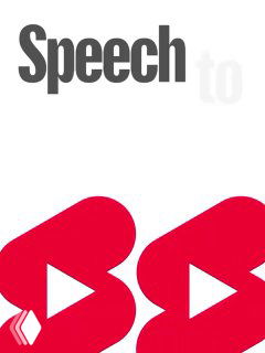 Превью с текстом «Speech to» и красными элементами Play — визуал для функции Speech to Song, превращающей речь в музыкальные треки.