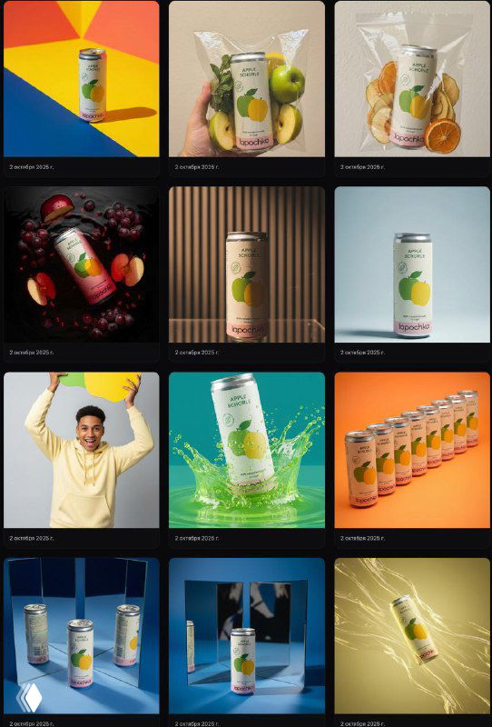 Коллаж примеров обработки фото с банкой в разных стилях и цветовых решениях — результаты сервиса Visual Studio