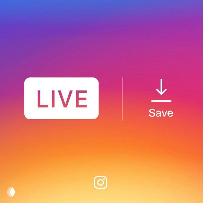 Скриншот интерфейса Instagram с надписью LIVE и иконкой «Save» — иллюстрация сохранения прямого эфира.