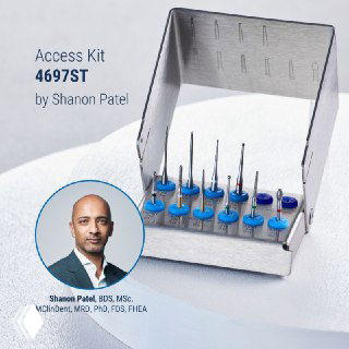 Металлический кейс Access Kit с рядом установленных боров разного профиля; на изображении также виден портрет автора набора и подписи к комплекту.