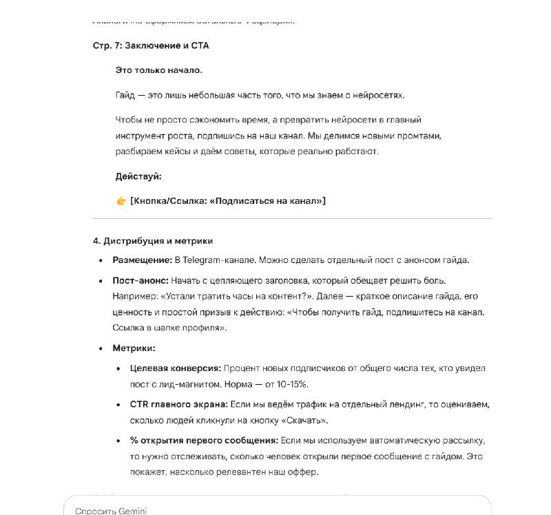 Скриншот итоговой инструкции: алгоритм работы, требования к результату и пояснения о применении инструкции для канала автора.