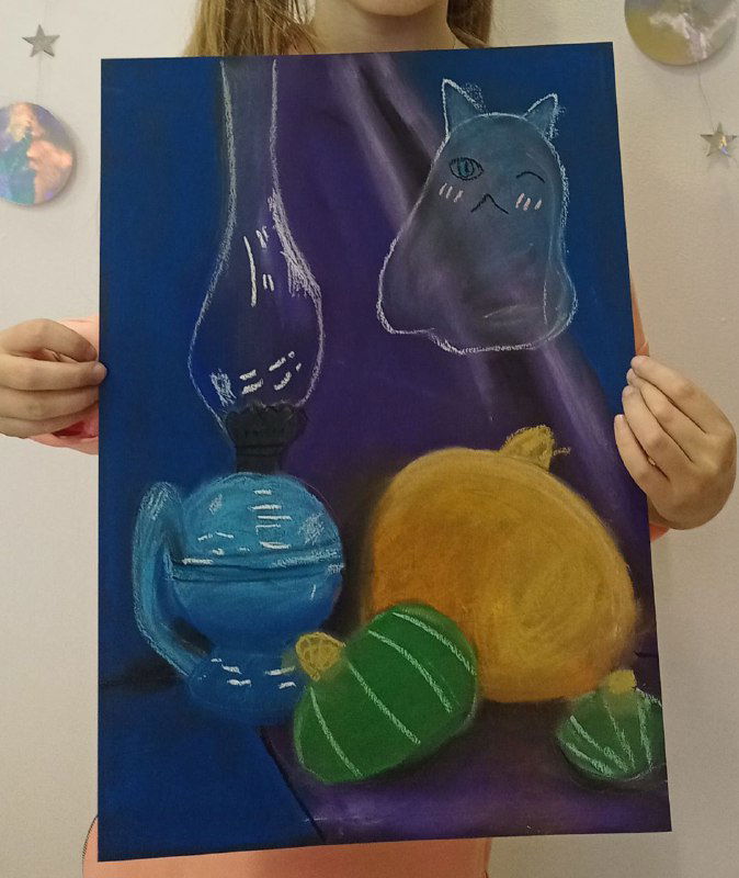 Работы детей 7–8 лет: сухая пастель с натуры