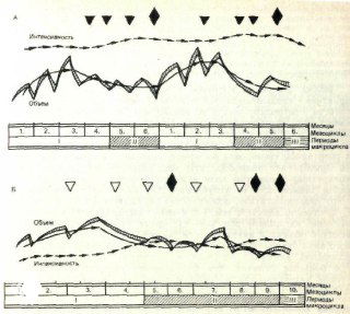 Схематическая диаграмма волнообразной нагрузки и периодизации тренировок: графики нагрузок и полосы отдыха в тренировочных циклах
