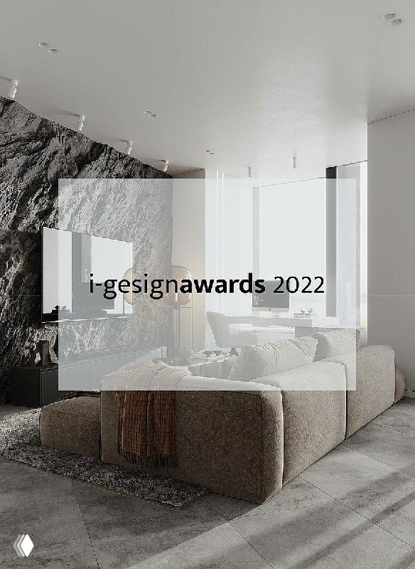 Интерьер апартаментов проекта «Швейцарские Альпы» (Башня Исеть): гостиная с низким модульным диваном, фактурной каменной стеной и большими окнами.