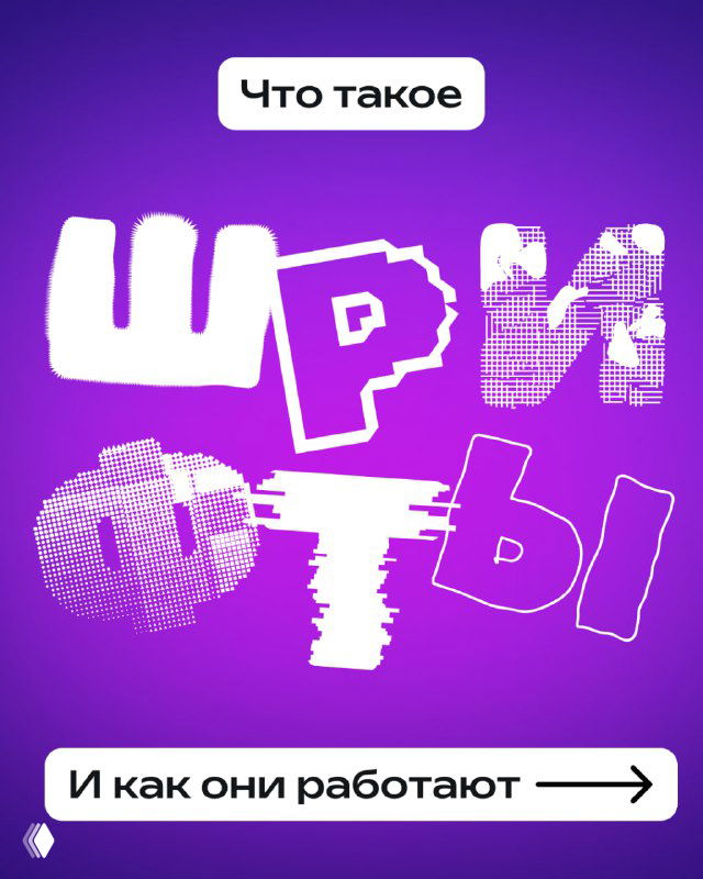 Обложка: крупный надпись «Что такое шрифты» на пурпурном фоне, стилизованная типографика и графические элементы, превью карточек по шрифтам.