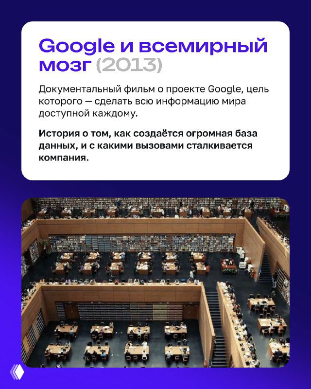 Карточка 'Пираты силиконовой долины (1999)' и 'Google и всемирный мозг' — постеры про ранние годы IT и развитие Google.