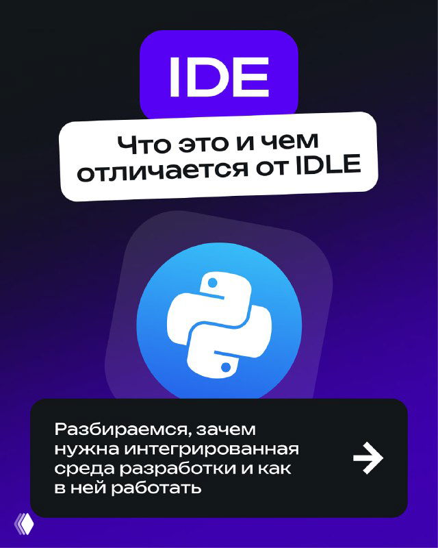 Фиолетовая обложка: заголовок «IDE. Что это и чем отличается от IDLE», крупный логотип Python и пояснение о роли интегрированной среды разработки.