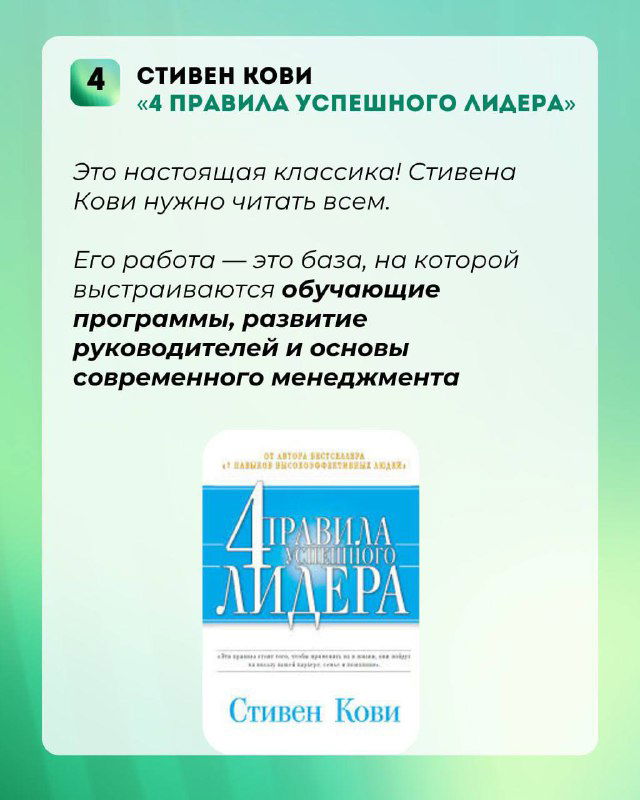 Карточка рекомендации №4: обложка и комментарий к классике по лидерству (правила успешного лидера), полезно для тренингов и программ развития.