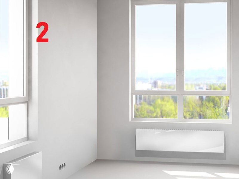 Номер 2: светлая комната с ровными стенами и пустым полом, вид из окна — пример предчистовой отделки (white box) в новостройке