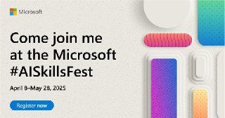Промо-баннер Microsoft с призывом присоединиться к AI Skills Fest, яркие графические блоки и дата мероприятия.