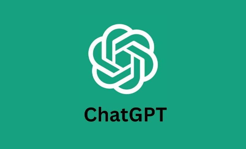 Зелёная градиентная карточка с логотипом ChatGPT в центре (стилизованная переплетённая линия) и подписью сервиса.